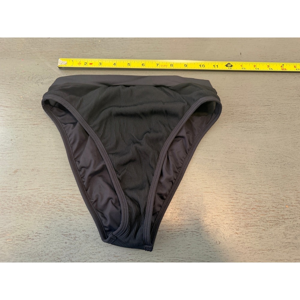 L Space Black Ribbed Mesh High Waisted Bikini Bottoms Size Medium
